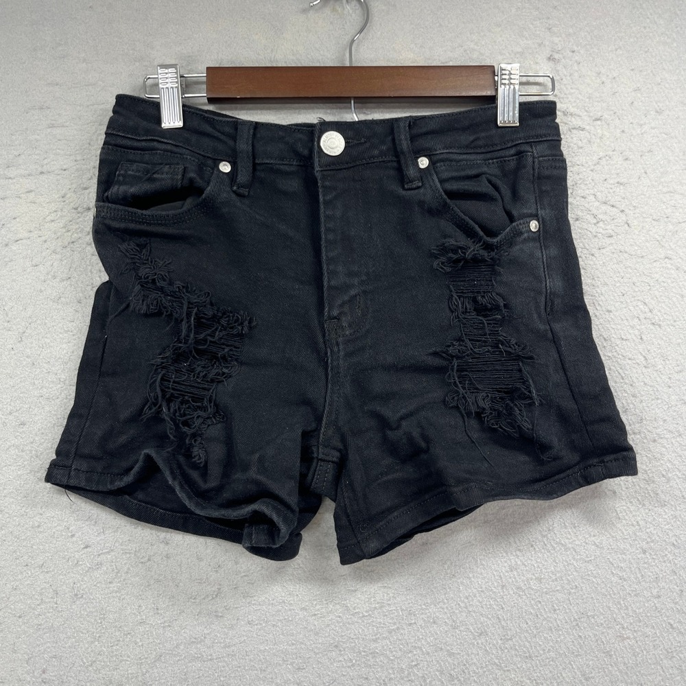 Almost Famous Jean Shorts Women 7 Black Jorts Distressed Denim Cut Off Festival